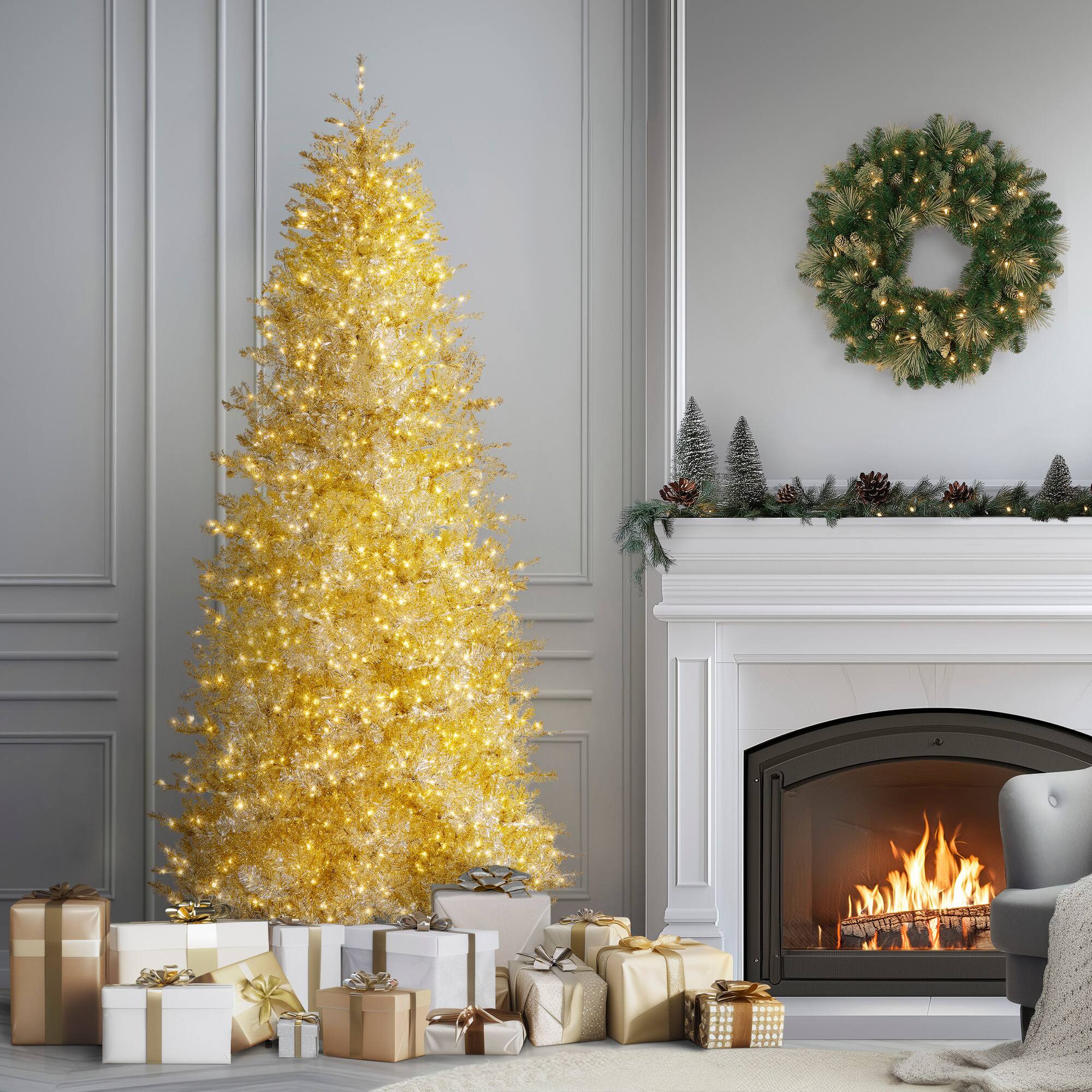 10ft. Pre-Lit Platinum Metallic Evergreen Artificial Christmas Tree